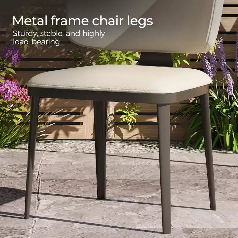 Lot de 2 chaises de salle à manger modernes Luck Live pour terrasse, chaises de salle à manger d'extérieur sans accoudoirs, blanc cassé/métal, adaptées à de multiples scénarios.