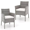 Costway Set of 2 Patio Rattan Arm Dining Chair Cushioned Sofa Furniture White