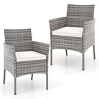Costway Set of 2 Patio Rattan Arm Dining Chair Cushioned Sofa Furniture White