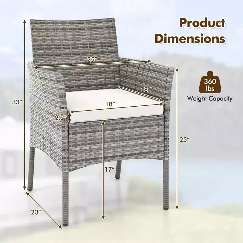 Costway Lot de 2 chaises de salle à manger en rotin pour patio, avec coussins, meubles de sofa blancs
