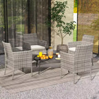 Costway Lot de 2 chaises de salle à manger en rotin pour patio, avec coussins, meubles de sofa blancs