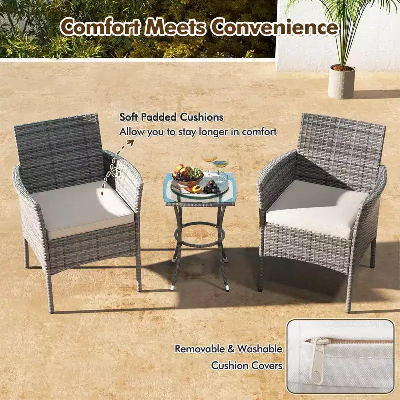 Costway Lot de 2 chaises de salle à manger en rotin pour patio, avec coussins, meubles de sofa blancs