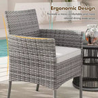 Costway Lot de 2 chaises de salle à manger en rotin pour patio, avec coussins, meubles de sofa blancs