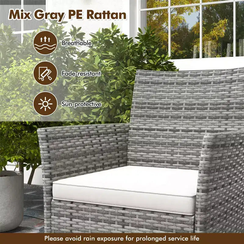 Costway Lot de 2 chaises de salle à manger en rotin pour patio, avec coussins, meubles de sofa blancs