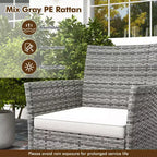 Costway Lot de 2 chaises de salle à manger en rotin pour patio, avec coussins, meubles de sofa blancs