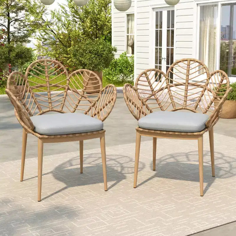 Christopher Knight Home Cleto Patio Floral Design Rattan and Iron Dining Chair with Faux Wood Finish (Set of 2)