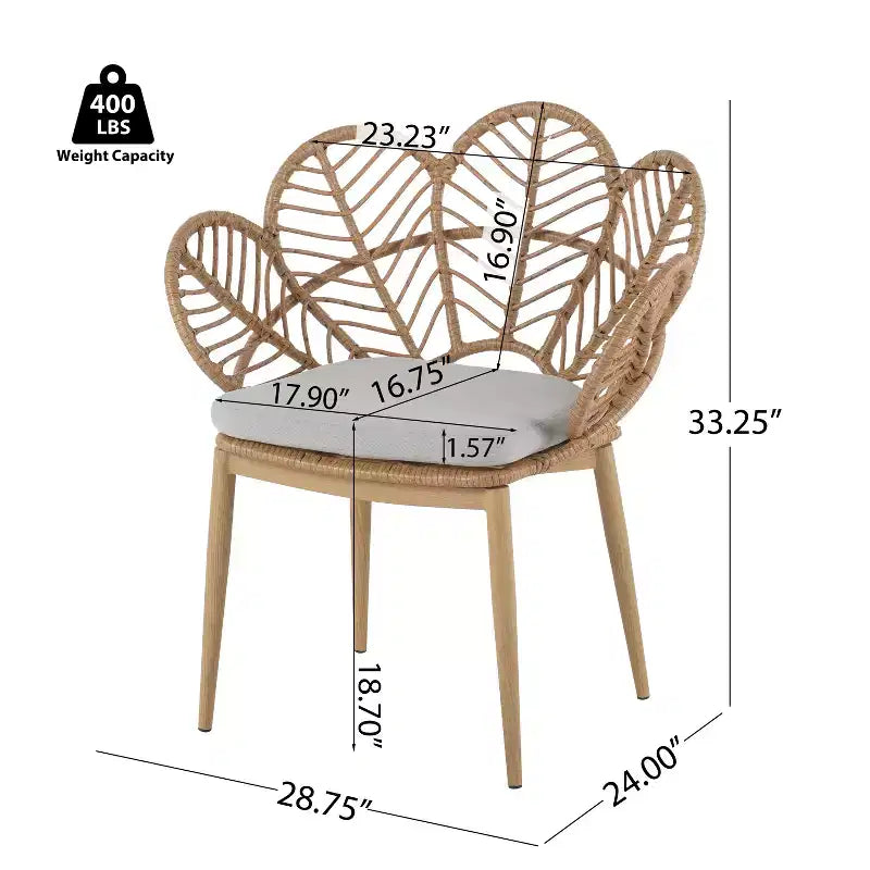 Christopher Knight Home Cleto Sedia da pranzo in rattan e ferro con design floreale per patio con finitura effetto legno (set da 2)