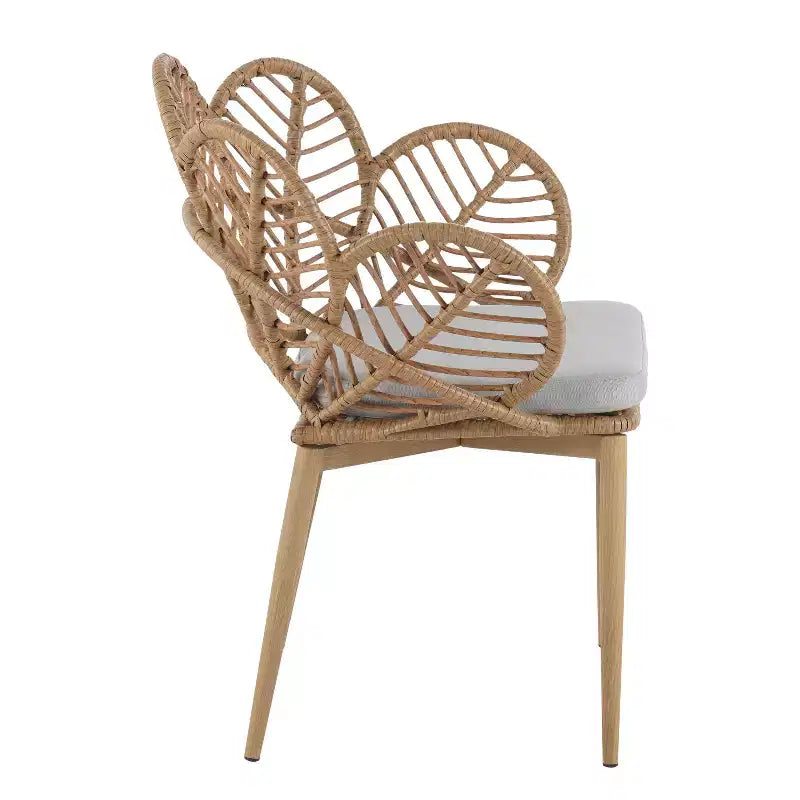 Christopher Knight Home Cleto Sedia da pranzo in rattan e ferro con design floreale per patio con finitura effetto legno (set da 2)