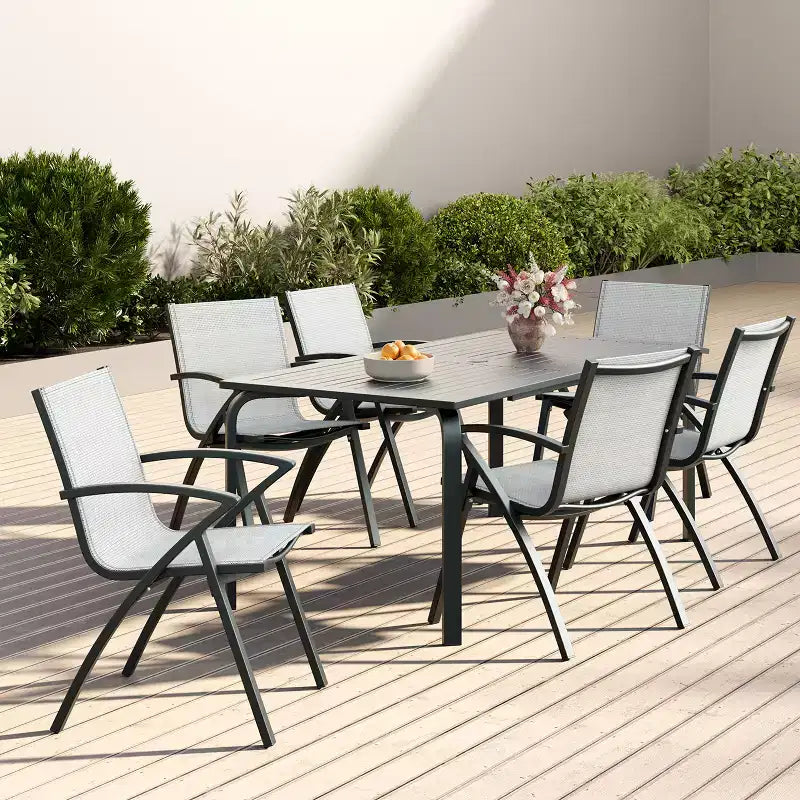 Patio Dining Chairs Set of 6, Outdoor Stackable Chairs with Metal Frame and Backrest, All Weather Breathable Patio Lawn Chair for Garden and Backyard