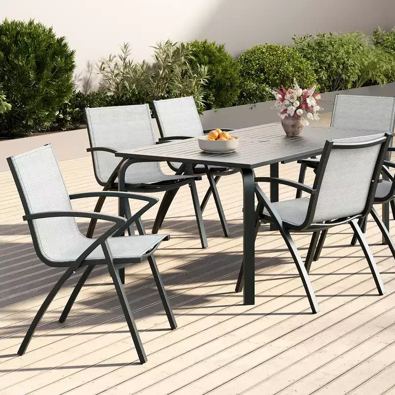 Sedie da pranzo per patio set da 6, sedie impilabili da esterno con telaio e schienale in metallo, sedia da giardino per tutte le stagioni traspirante per giardino e cortile