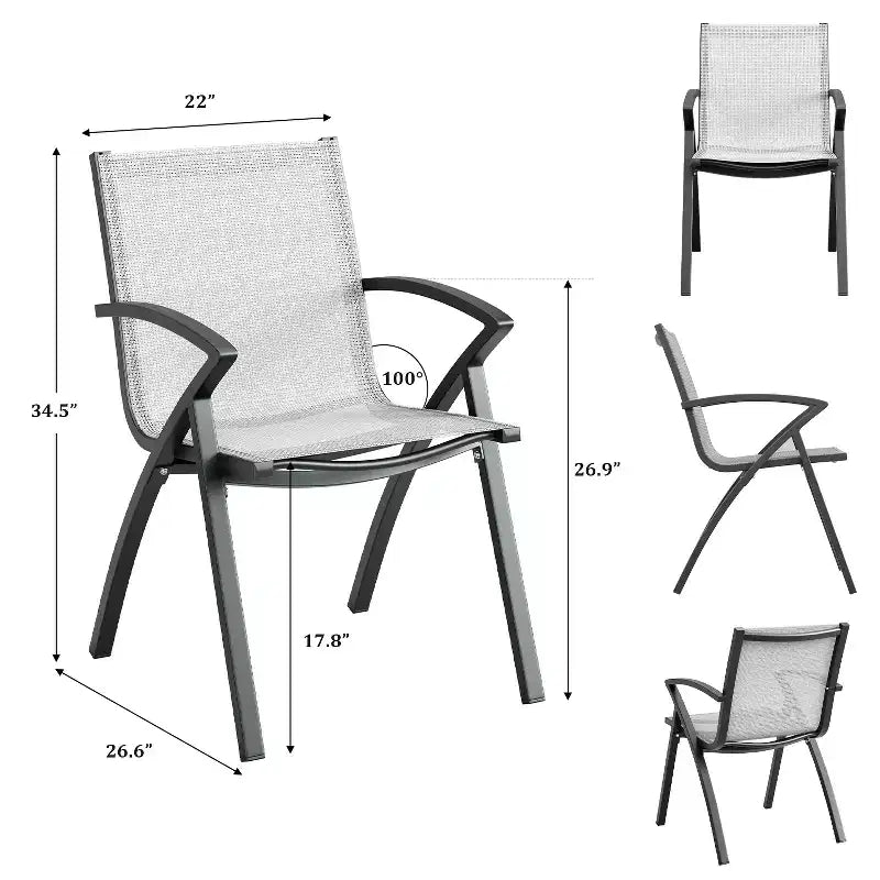 Sedie da pranzo per patio set da 6, sedie impilabili da esterno con telaio e schienale in metallo, sedia da giardino per tutte le stagioni traspirante per giardino e cortile