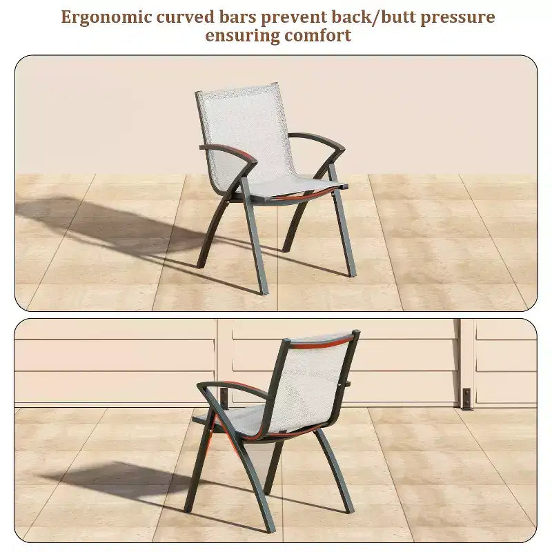 Sedie da pranzo per patio set da 6, sedie impilabili da esterno con telaio e schienale in metallo, sedia da giardino per tutte le stagioni traspirante per giardino e cortile