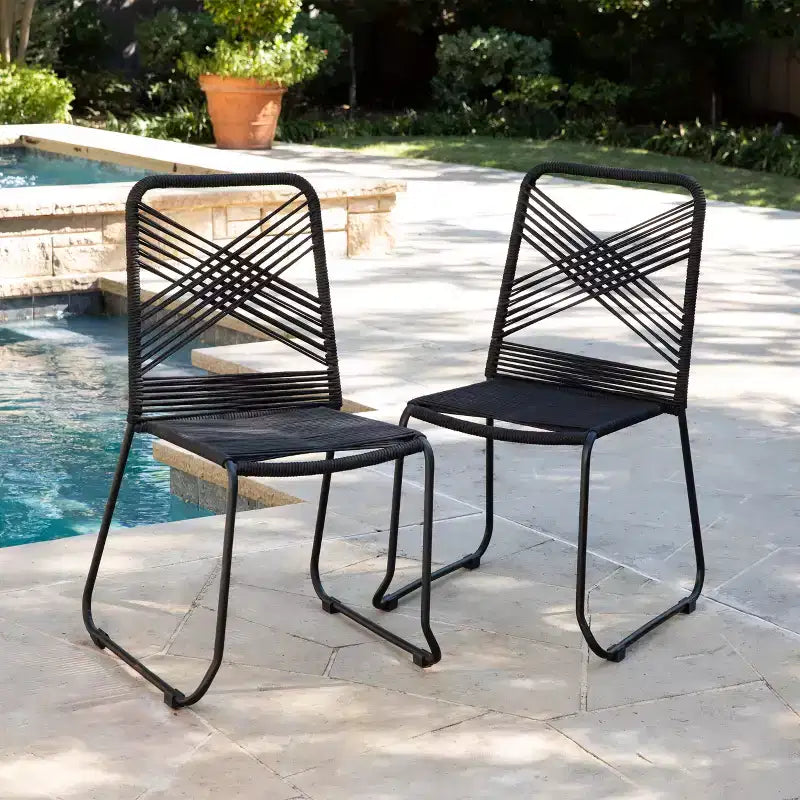 Chaises d'extérieur empilables en corde Holly & Martin Padko - Lot de 2 - Noir - SEI
