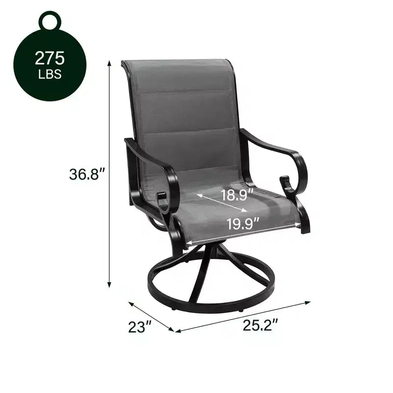 Sedia imbottita CLIHOME da esterno in alluminio con braccioli girevoli a 360° (set da 2)