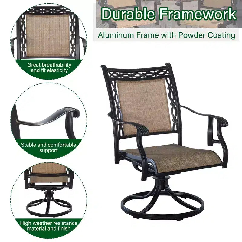 CLIHOME Fauteuil à bascule pivotant à 360° en aluminium toutes saisons pour extérieur (lot de 6)
