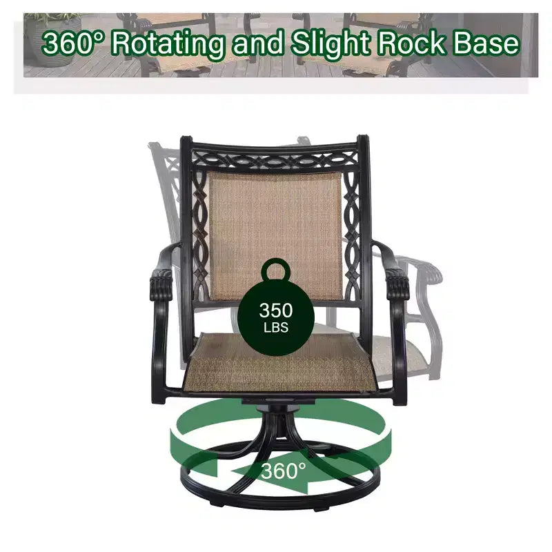CLIHOME Fauteuil à bascule pivotant à 360° en aluminium toutes saisons pour extérieur (lot de 6)