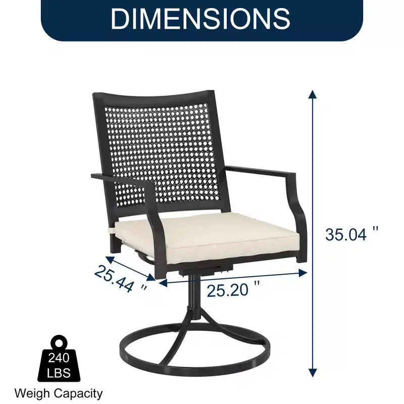 CLIHOME Set di 2 sedie a dondolo girevoli per esterni, sedie da pranzo in ferro Textilene con rotazione a 360°