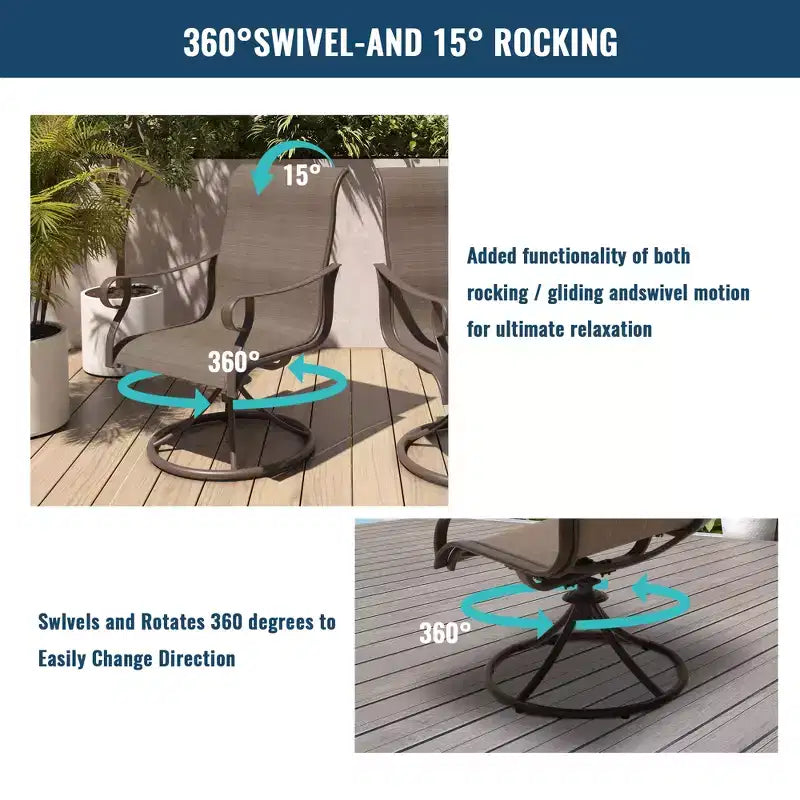 CLIHOME Sedia a dondolo girevole a 360° per esterni, set di 2 sedie da pranzo girevoli in tessuto traspirante