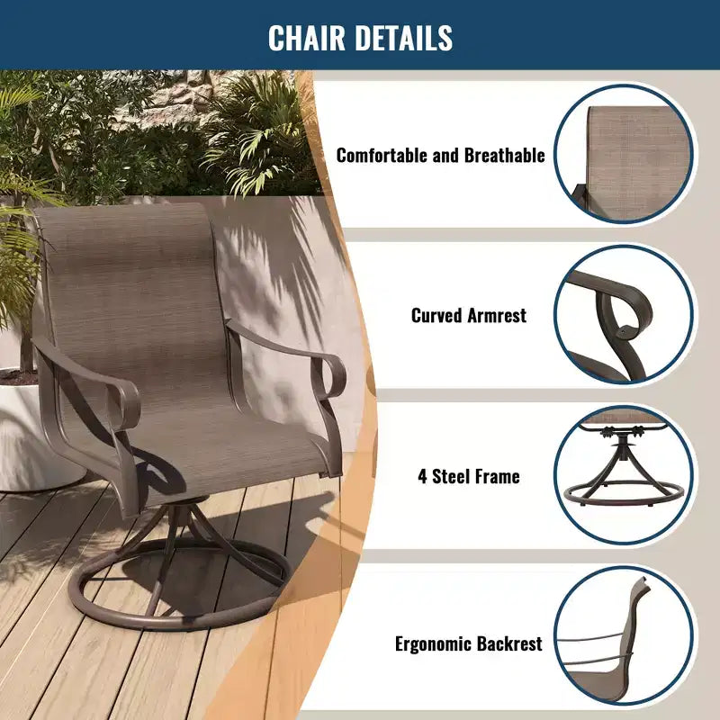 CLIHOME Sedia a dondolo girevole a 360° per esterni, set di 2 sedie da pranzo girevoli in tessuto traspirante