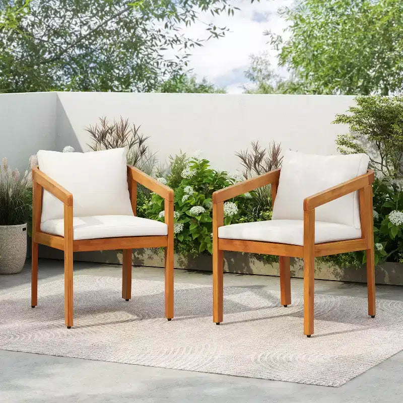 Christopher Knight Home Mottetta Outdoor Acacia Wood Dining Chairs with Cushions (Set of 2)