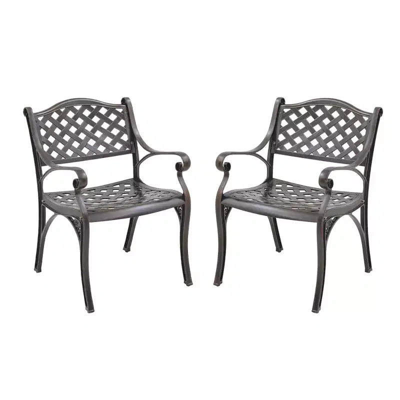 CLIHOME Cast Aluminum Stationary Oblique Grid Pattern Dining Chairs(Set of 2)