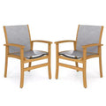 Costway 2/4 PCS Outdoor Dining Chairs Acacia Wood Patio Chairs with Breathable Fabric Seat Brown/Yellow