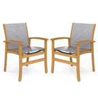 Costway 2/4 PCS Outdoor Dining Chairs Acacia Wood Patio Chairs with Breathable Fabric Seat Brown/Yellow