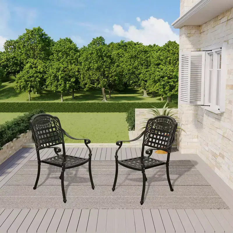 CLIHOME Sedia da pranzo in alluminio pressofuso cava con schienale a forma di fiore per patio esterno (set da 2)