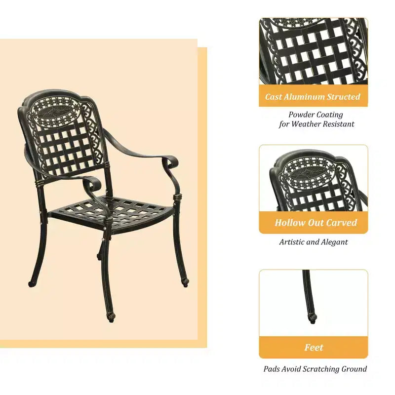 CLIHOME Sedia da pranzo in alluminio pressofuso cava con schienale a forma di fiore per patio esterno (set da 2)
