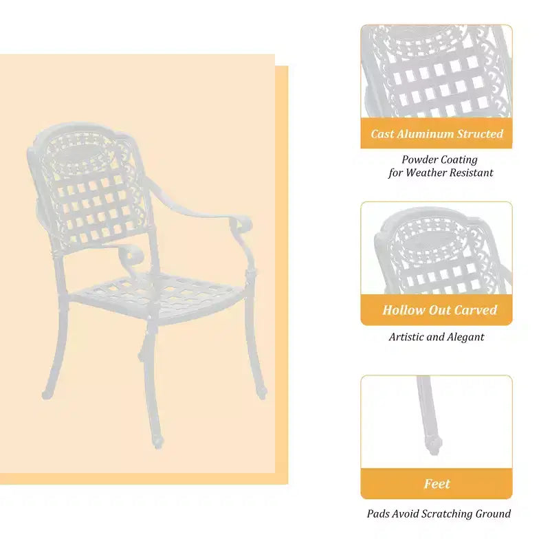 CLIHOME Sedia da pranzo in alluminio pressofuso cava con schienale a forma di fiore per patio esterno (set da 2)