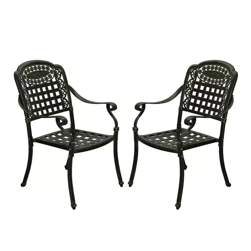 CLIHOME Outdoor Patio Flower Shaped Backrest Hollow Cast Aluminum Dining Chair(Set of 2)