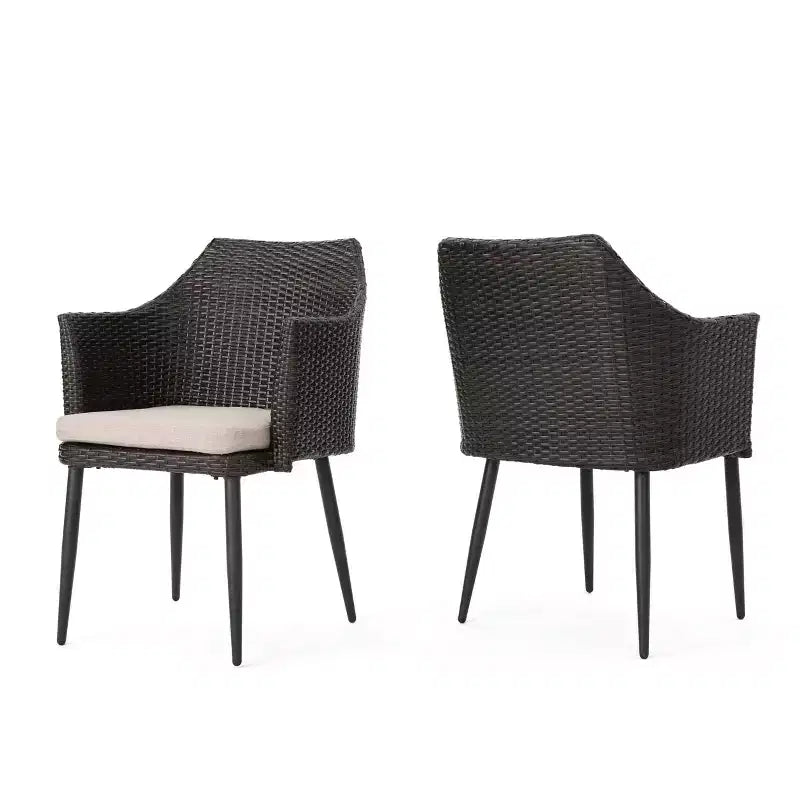 Christopher Knight Home Kenneth Sedie da Pranzo da Esterno in Rattan e Ferro con Cuscini Resistenti all'Acqua (Set da 2)