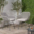 GDFStudio Hardaway Outdoor Wicker and Iron Dining Chairs with Cushion (Set of 2)
