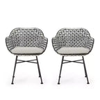 GDFStudio Hardaway Sedie da pranzo da esterno in vimini e ferro con cuscino (set da 2)