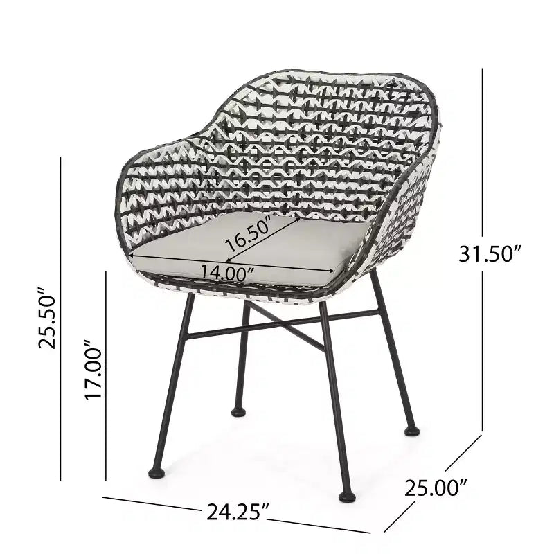 GDFStudio Hardaway Sedie da pranzo da esterno in vimini e ferro con cuscino (set da 2)