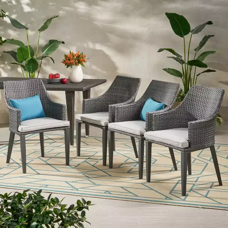 Christopher Knight Home Hillhurst Outdoor Wicker Dining Chairs with Cushions (Set of 4)