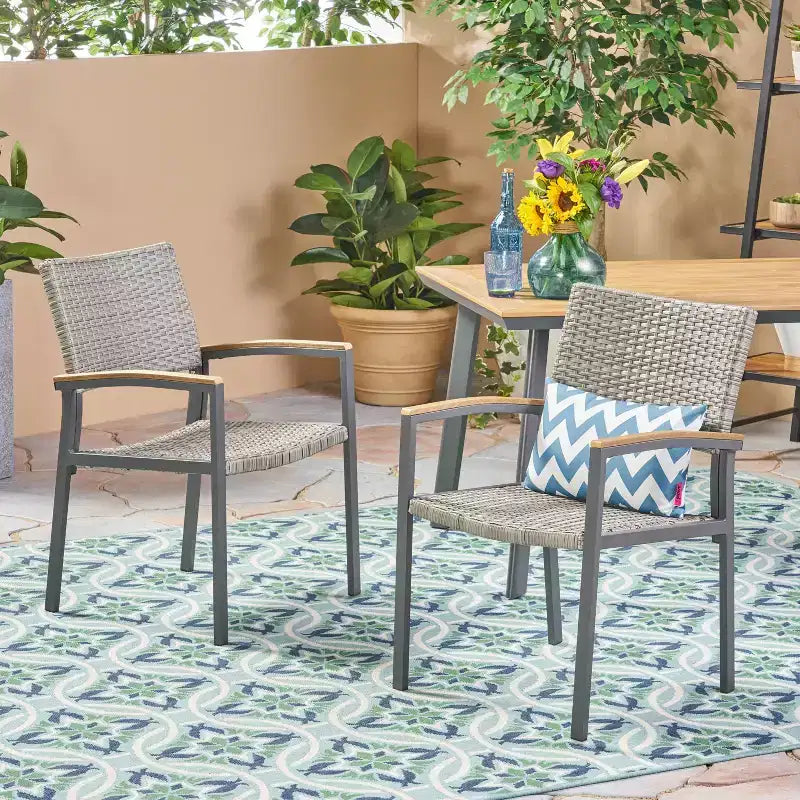 GDFStudio Swarthmore Outdoor Aluminum and Wicker Dining Chairs (Set of 2)