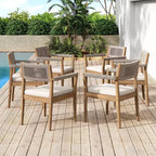 Christopher Knight Home Lillia Modern Coastal Patio Acacia Wood Woven Rope Dining Chairs (Set of 6)