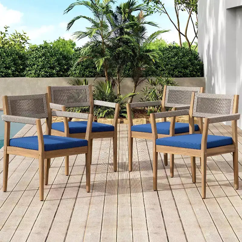 Christopher Knight Home Lillia Sedie da pranzo moderne da esterno in legno di acacia con corde intrecciate (Set di 4)