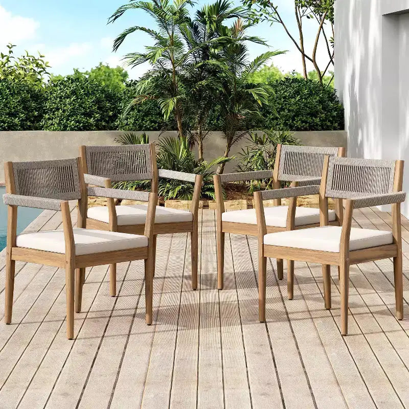 Christopher Knight Home Lillia Sedie da pranzo moderne da esterno in legno di acacia con corde intrecciate (Set di 4)
