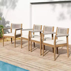 Christopher Knight Home Lillia Modern Coastal Patio Acacia Wood Woven Rope Dining Chairs (Set of 4)