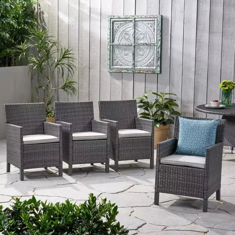 GDFStudio Caesar Modern Outdoor Rattan Dining Armchairs with Water-Resistant Cushions (Set of 4)