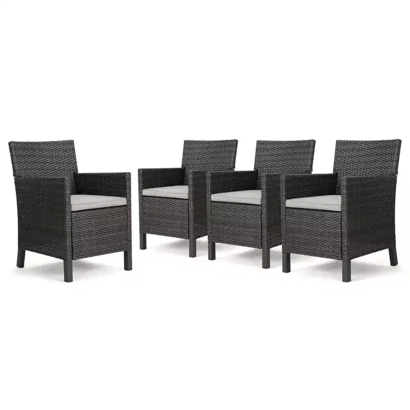 GDFStudio Caesar Chaises de salle à manger modernes d'extérieur en rotin avec coussins résistants à l'eau (Lot de 4)