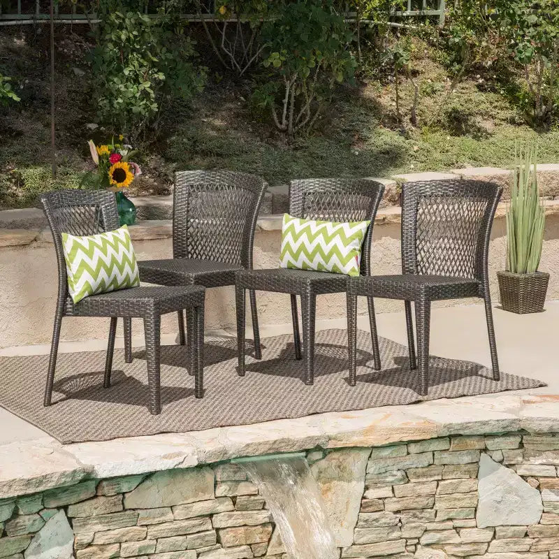 Christopher Knight Home Robin Outdoor Stackable Dining Chairs with Rattan and Iron Frame(Set of 4)