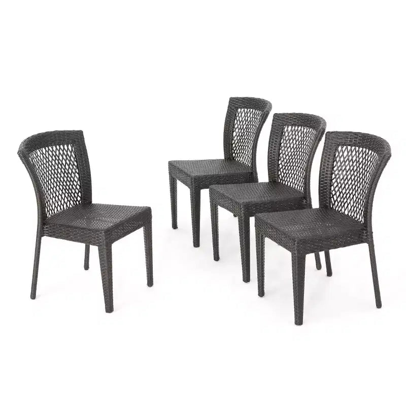 Christopher Knight Home Robin Chaises de salle à manger d'extérieur empilables avec rotin et cadre en fer (lot de 4)