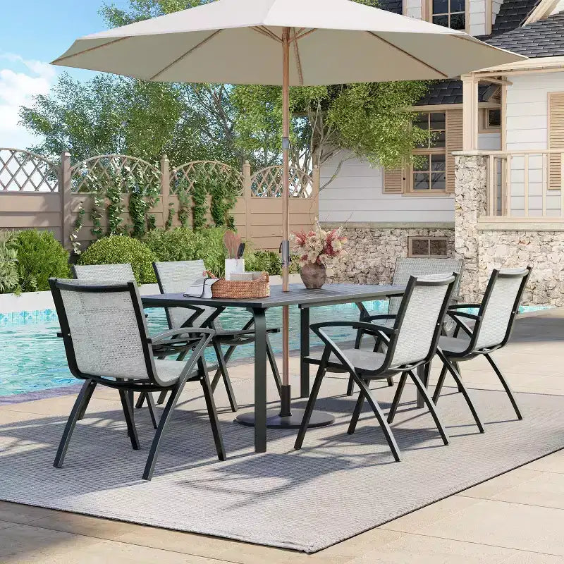 Set di 2 4 6 Sedie da Patio in Alluminio con Telaio Leggero e Schienale Regolabile a 100 Posizioni, Sedie da Pranzo da Esterno in Sling per Giardino Campeggio a Bordo Piscina Prato