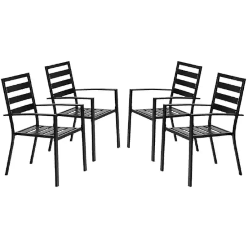 VINGLI Outdoor Dining Chairs Set of 4, Metal Frame Patio Chairs with Armrests, Patio Dining Chairs Garden Chairs for Yard, Front Porch and Deck, Black