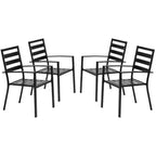 VINGLI Outdoor Dining Chairs Set of 4, Metal Frame Patio Chairs with Armrests, Patio Dining Chairs Garden Chairs for Yard, Front Porch and Deck, Black