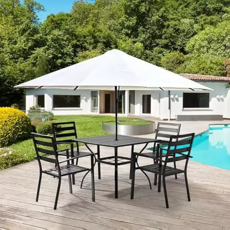 VINGLI Sedie da Pranzo da Esterno Set da 4, Sedie da Giardino con Braccioli con Struttura in Metallo, Sedie da Pranzo da Giardino per Cortile, Portico Anteriore e Terrazzo, Nero