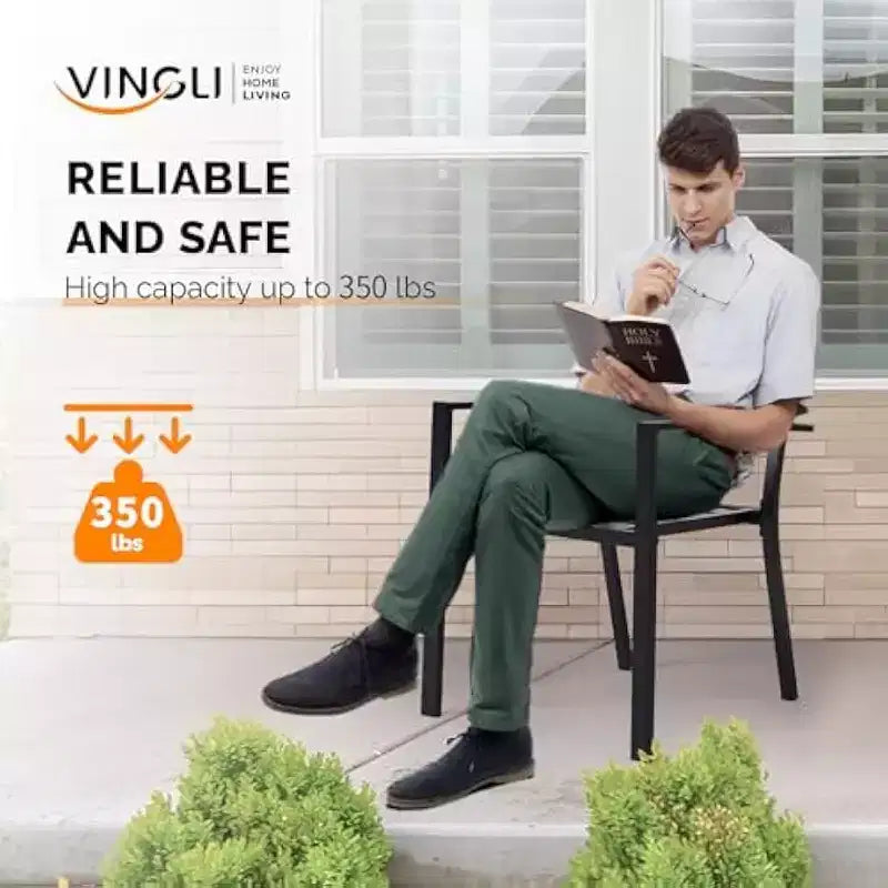VINGLI Sedie da Pranzo da Esterno Set da 4, Sedie da Giardino con Braccioli con Struttura in Metallo, Sedie da Pranzo da Giardino per Cortile, Portico Anteriore e Terrazzo, Nero